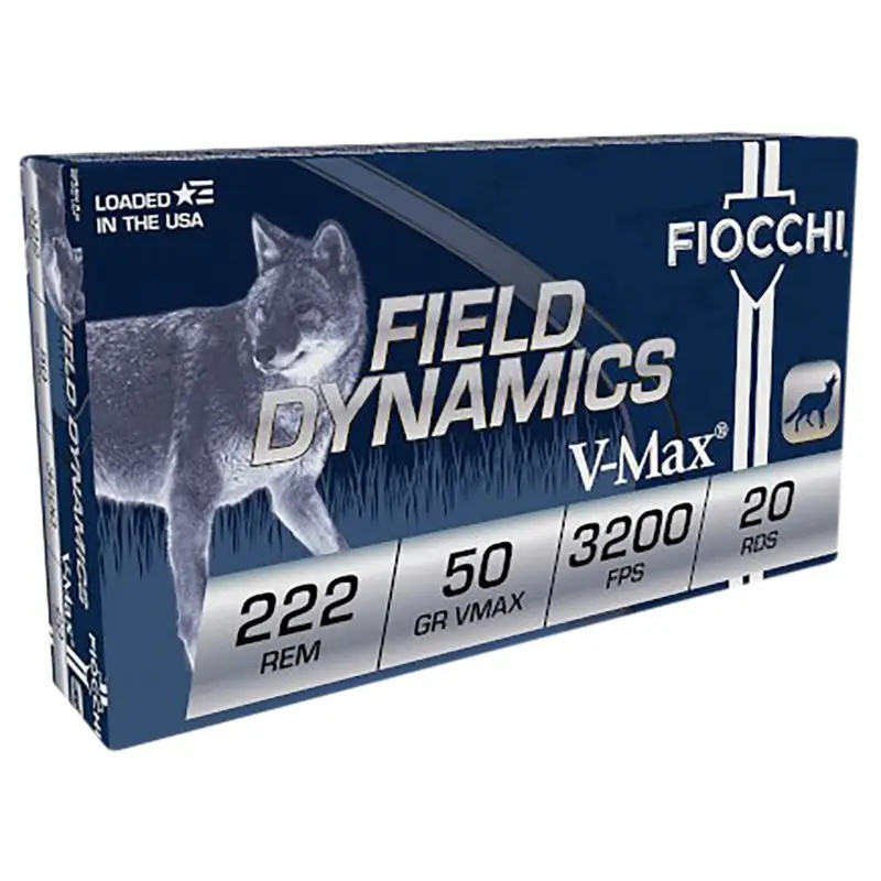 Fresh Stock Fiocchi 222HVA Field Dynamics 222Rem 50gr Hornady V Max 20 Per Box/10 Case