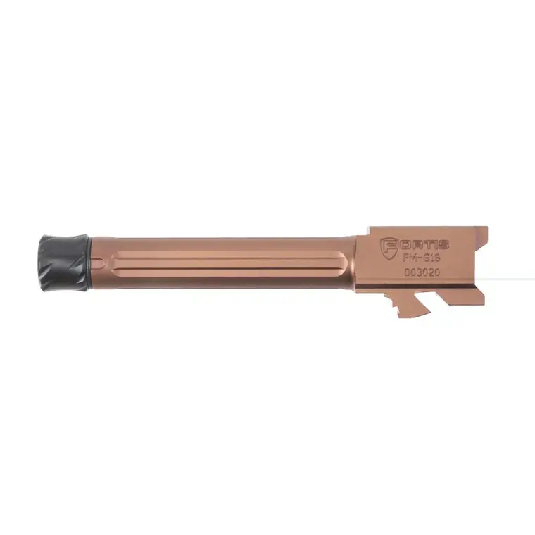 Buy Online Fortis Manufacturing, Inc. Match Grade Barrel | Threaded Fluted Barrel | 9MM | 4" | Fits Glock 19 Gen 1-5 and 19X | Copper Finish | Threaded | Titanium Copper Nitride | FM-G19-TB-CPPR