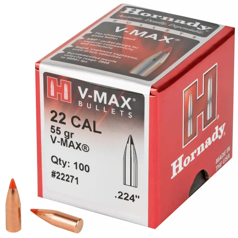 Hornady V-Max | .224 Diameter | 22 Caliber | 55 Grain | Ballistic Tip | 100 Count | 22271 While Supplies Last