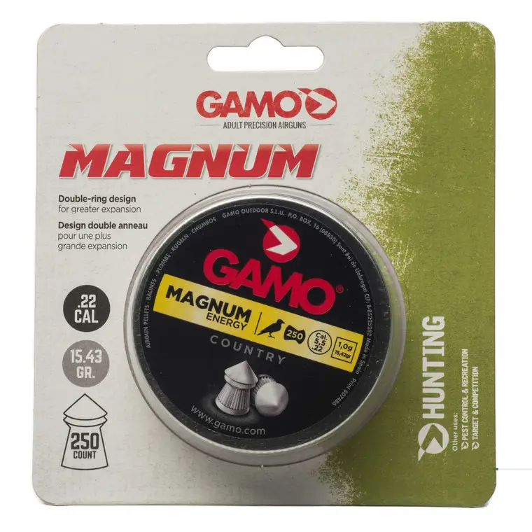 Free Returns Gamo USA Magnum | Spire Point Double Ring | .22 Pellet | Pointed Nose | Tin | 250 Count | 6320225BL54