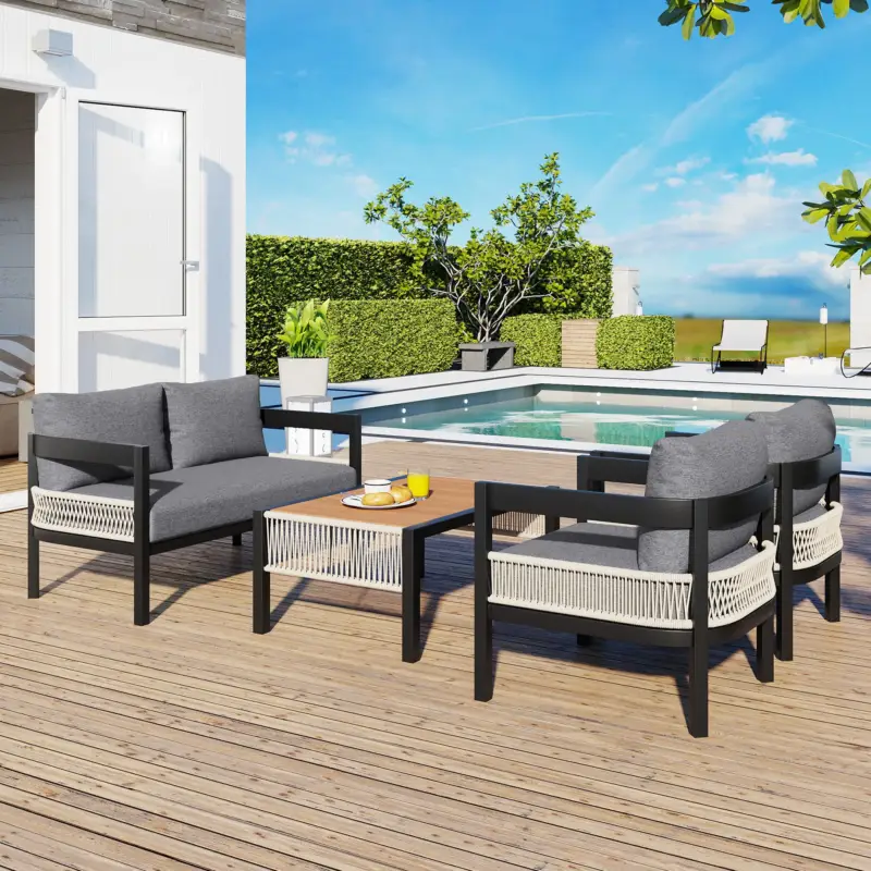 Curve Iron Outdoor Patio Loveseat Sofa Set with Table Weekend Sale