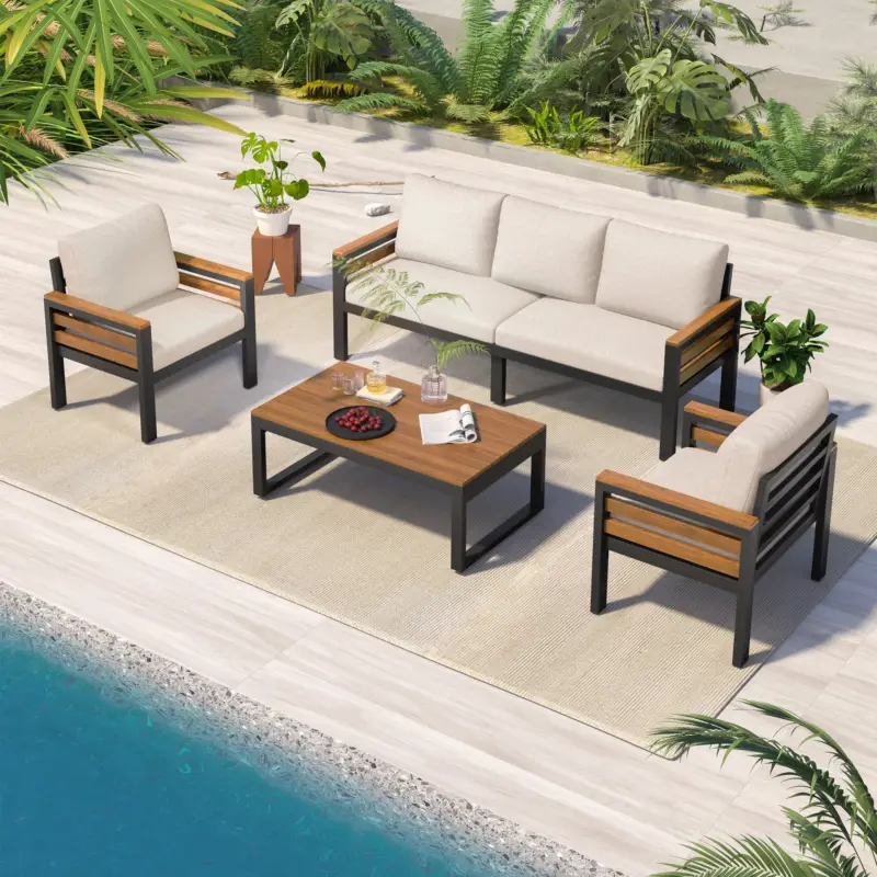 Bargain Acacia Wood 4-Piece Outdoor Patio Conversation Set with Coffee Table