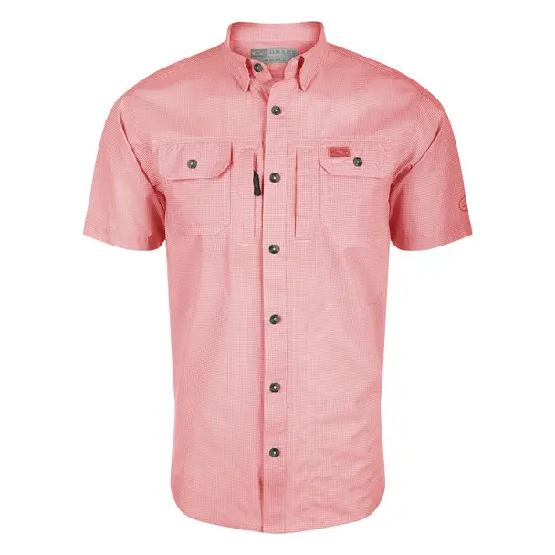 DRAKE Men's Frat BD Houndstooth Check Shell Pink SS Shirt (DS2275-SPN) Markdown