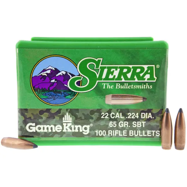 Secure Checkout Sierra Bullets GameKing, .224 Diameter, 22 Caliber, 65 Grain, Spitzer Boat Tail, 100 Count 1395