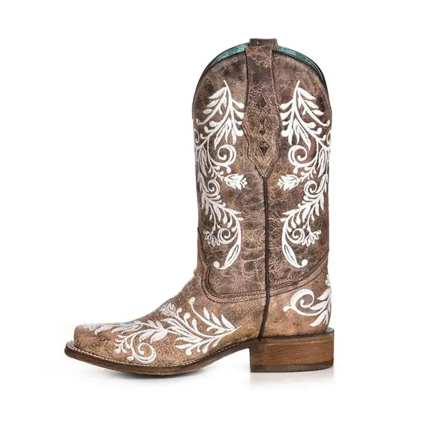Exclusive Offer CORRAL Women's Glow Collection Brown/White Embroidery Western Boots (A4063)