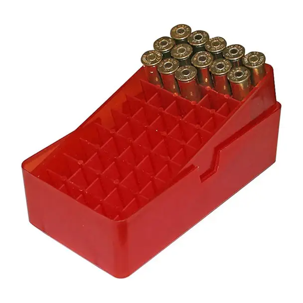 Cheap MTM 50 Round Square Hole 38 - 357 Red Slip-Top Ammo Box (E50-38-29)