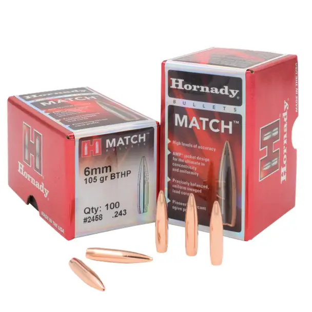 HORNADY Match 6mm 105gr BTHP 100/Box Rifle Bullets (2458) New Arrival