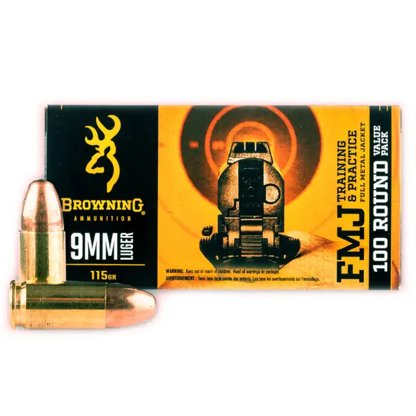 Fan Favorite BROWNING 9mm Luger 115Gr FMJ Handgun Ammo, 100 Round Box (B191800094)