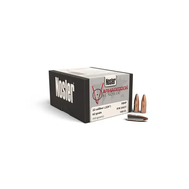 NOSLER Varmageddon .22 Caliber .224" 62Gr FBHP 100rd Box Bullets (35631) Secure Checkout