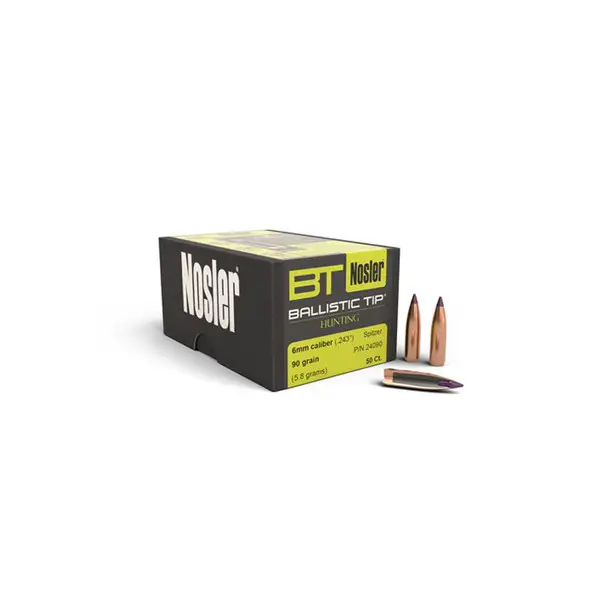 Hot Picks NOSLER Ballistic Tip Hunting 6mm .243" 90Gr Spitzer 50rd Box Bullets (24090)