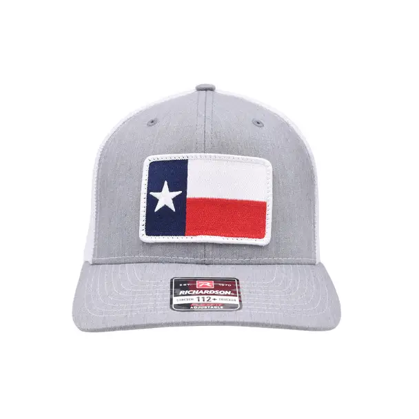 Price Drop WEBY Richardson 112 Heather Gray/White/Texas Flag Trucker Hat (HAT-112FLEX-HG-WHT-TX)