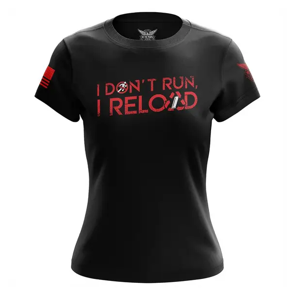 WE THE PEOPLE HOLSTERS Women's I Don't Run Black/Red Short Sleeve Shirt (CREWF-K_0168-R-FL) Trusted Brand