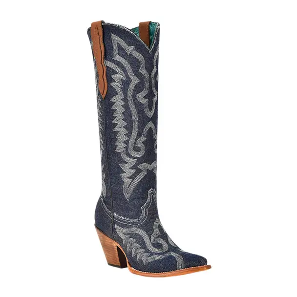 Big Sale CORRAL Women's White Embroidery Denim Tall Top Pointed Toe Cowboy Boots (Z5226)