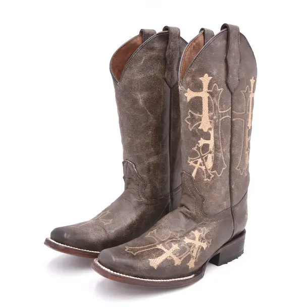 Open-box: CORRAL Womens Brown/ Beige Side Cross Embroidery Sq Toe, Size: 8, Width: M (L5042-LD-M-8) - Great condition, limited use High Quality