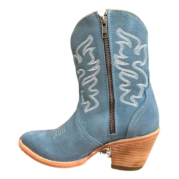 Top Rated Open-box: CORRAL Ld Blue Embroidery & Zipper Ankle Boot Pointed Toe, Size: 8 (N0008-8) - Damaged package