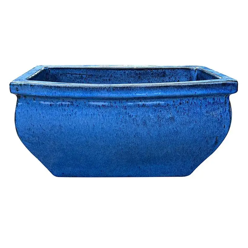 Arcadia Blue Ceramic Outdoor Trough Planter, Large Budget